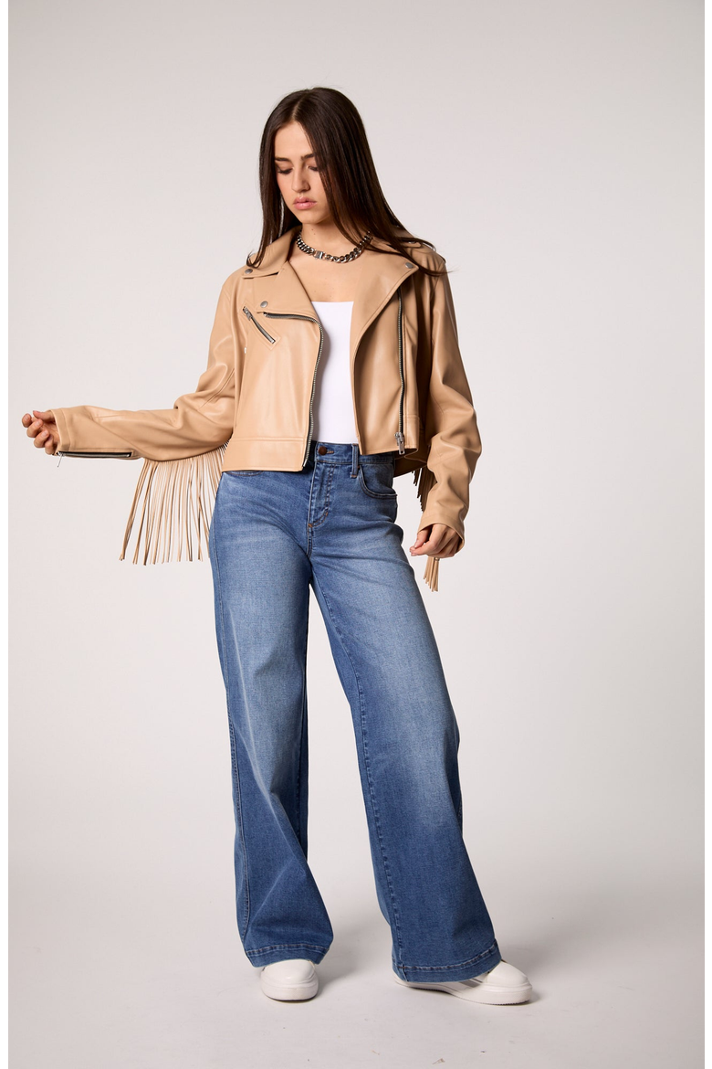 The Way She Moves Unreal Leather Jacket, Main, color, Sand Dune