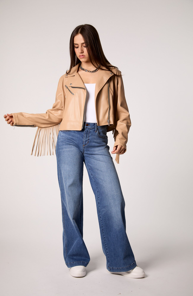 BLUE REVIVAL The Way She Moves Unreal Leather Jacket, Main, color, Sand Dune