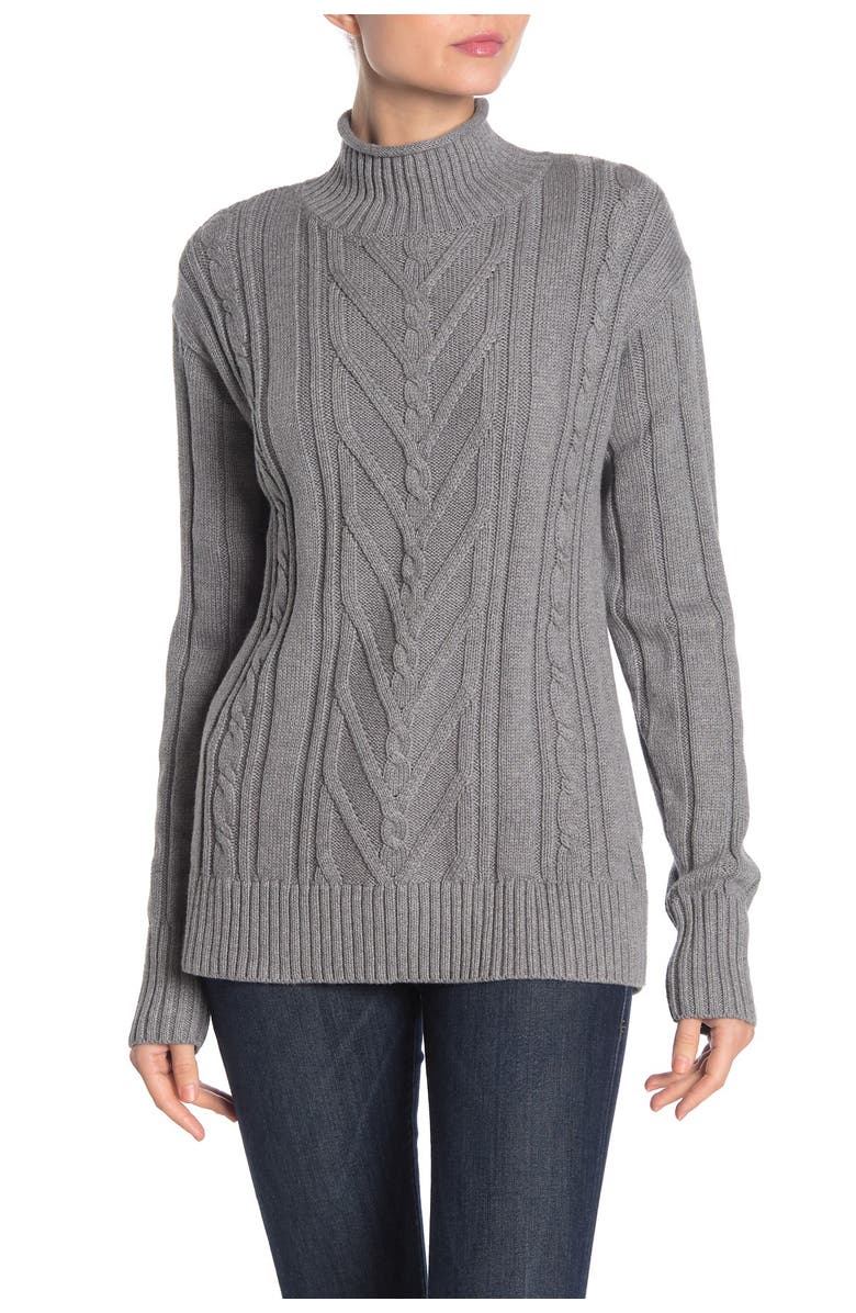 J.Crew Mock Neck Cable Knit Sweater, Alternate, color, 