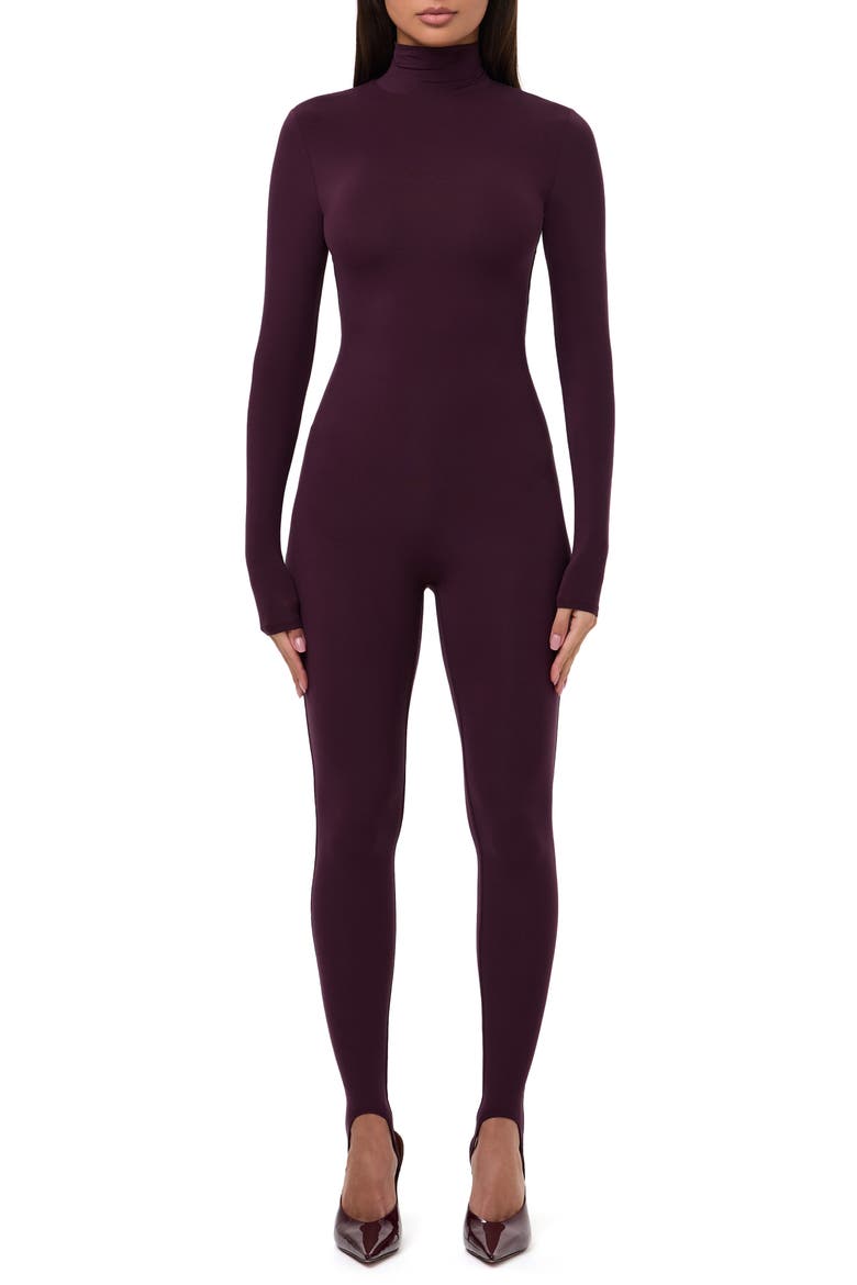 Long Sleeve Stirrup Jumpsuit, Main, color, DARK PLUM