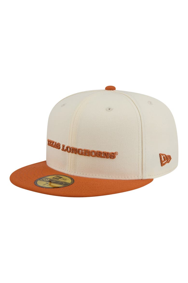 Men's New Era  Cream/Texas Orange Texas Longhorns Two-Tone Script 59FIFTY Fitted Hat, Main, color, Cream