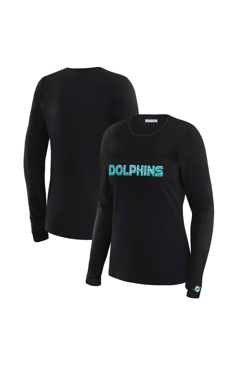 WEAR by Erin Andrews Women's WEAR by Erin Andrews x Gracie Hunt Black Miami Dolphins Mesh Panel Long Sleeve T-Shirt, Alternate, color, Black