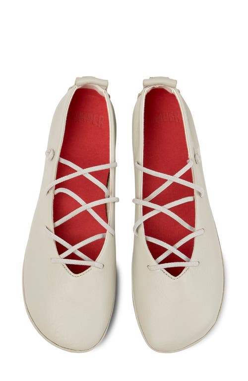 Camper Right Nina Lace-up Leather Ballet Flats In White