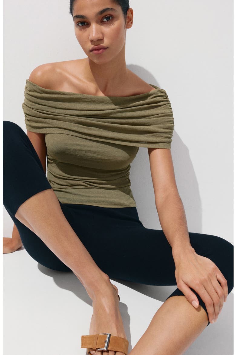 Ruched Boat Neck Sleeveless Top, Alternate, color, KHAKI GREEN