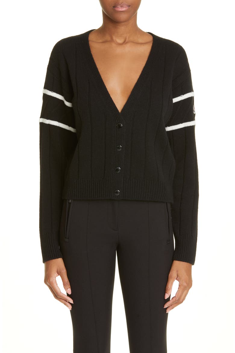 Virgin Wool & Cashmere Crop Cardigan, Main, color, BLACK/ WHITE