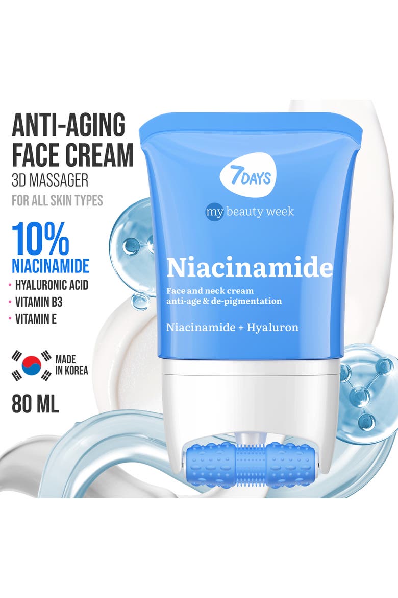 Face Moisturizer with Niacinamide for Brightening & Smoothing with 3D Massage Applicator, Alternate, color, White