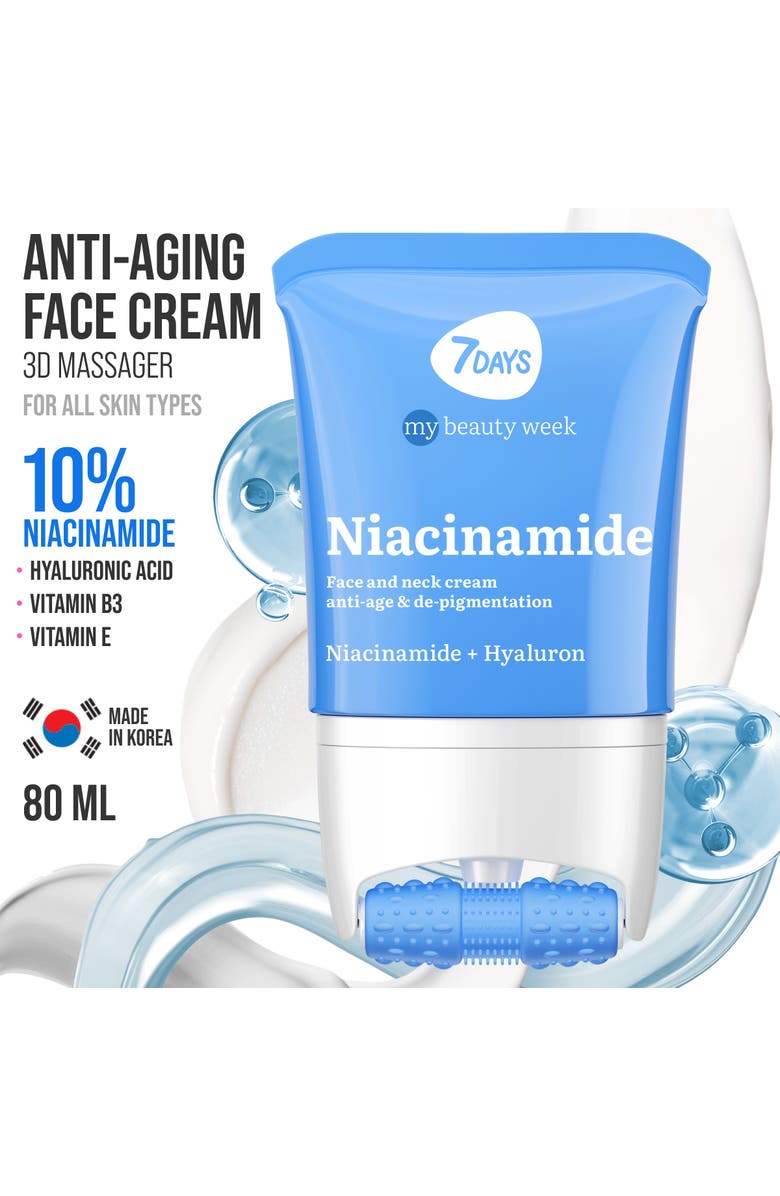 7DAYS Face Moisturizer with Niacinamide for Brightening & Smoothing with 3D Massage Applicator, Alternate, color, White