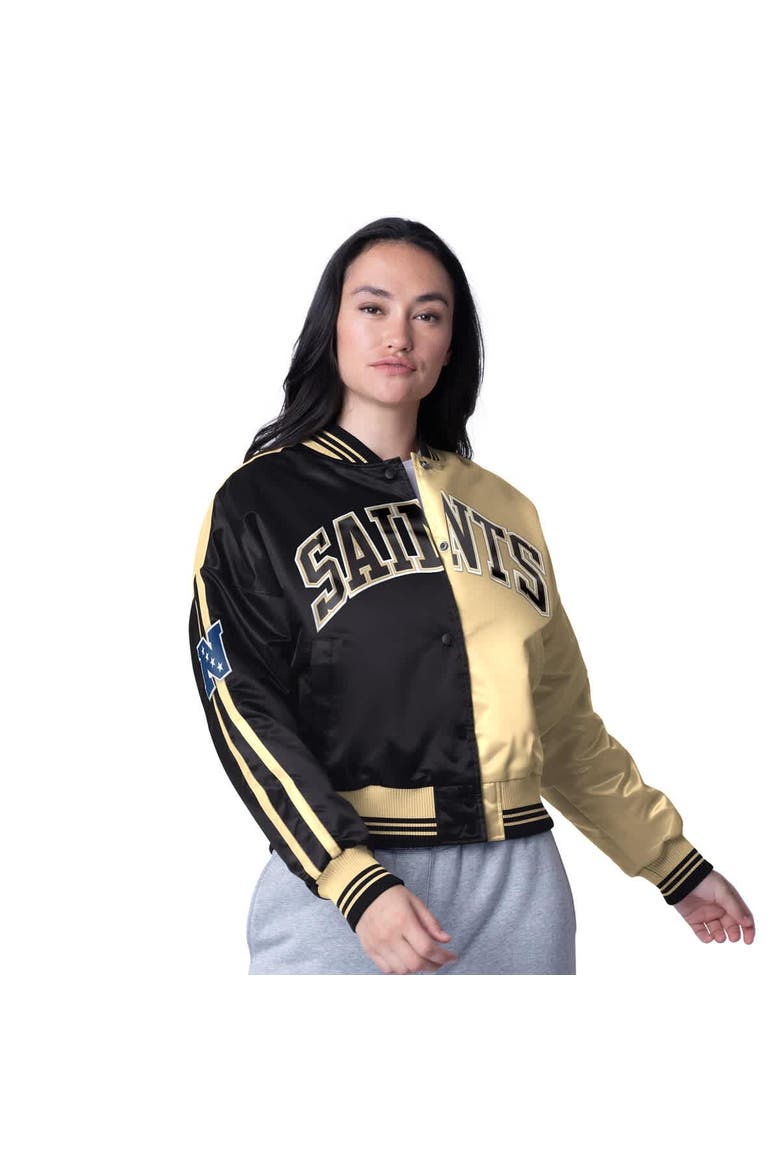 Women's Starter  Black/Gold New Orleans Saints Zone Blitz Cropped Full-Snap Satin Jacket, Main, color, Black