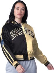 STARTER Women's Starter  Black/Gold New Orleans Saints Zone Blitz Cropped Full-Snap Satin Jacket