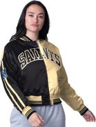 STARTER Women's Starter Black/Gold New Orleans Saints Zone Blitz Cropped Full-Snap Satin Jacket
