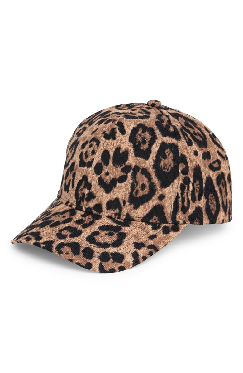 Nine West Leaopard Print Corduroy Baseball Cap, Main, color, 