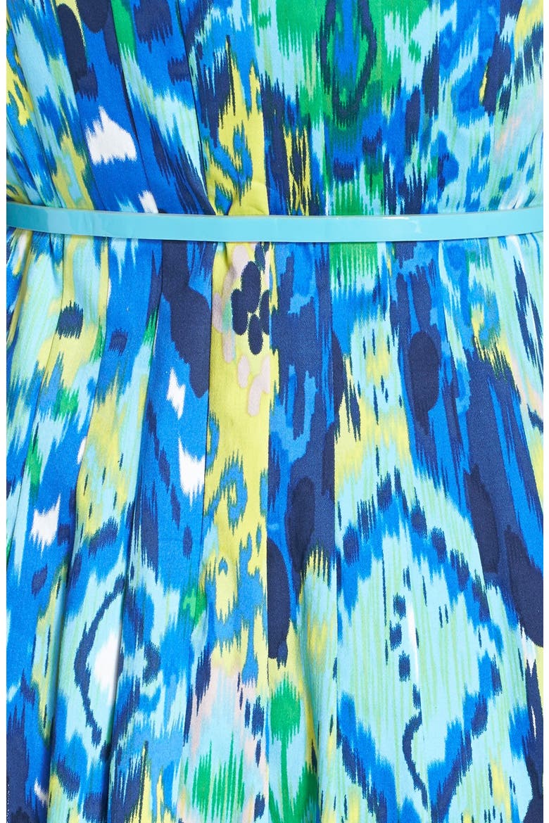 Belted Print Cotton Fit & Flare Dress, Alternate, color, BLUE MULTI