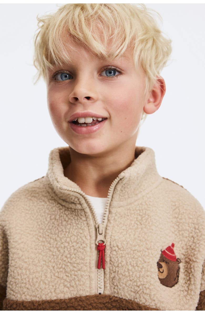 H&M Teddy Zip-top Sweatshirt, Main, color, Light Brown/Bear