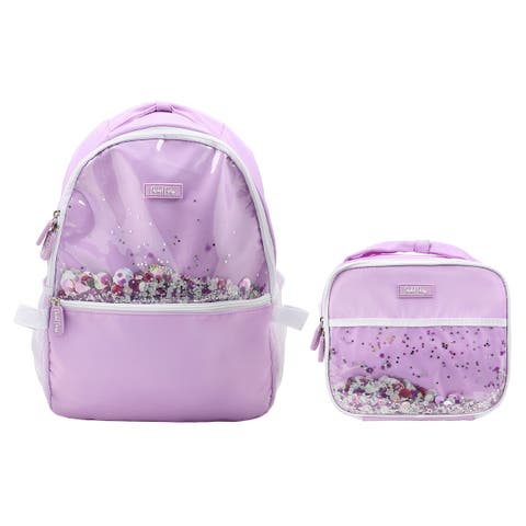 Packed Party Confetti-Filled Purple 17" Adult Backpack With Matching Insulated Lunchbox