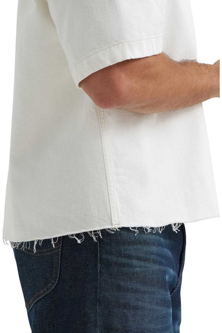 Denim Short Sleeve Zip-Up Shirt, Alternate, color, WHITE