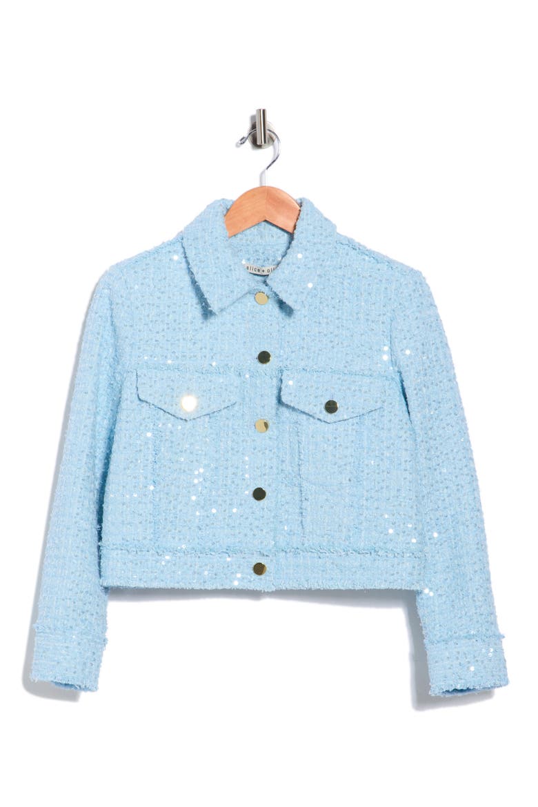 Chloe Sequin Embellished Tweed Crop Jacket, Alternate, color, CAROLINA BLUE