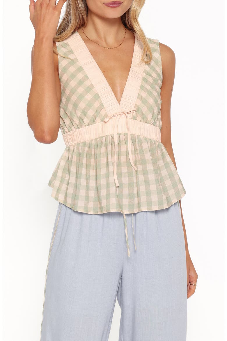 Solace Peplum Top, Main, color, GREEN/ PINK GINGHAM