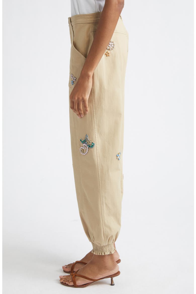 Rhinestone Paisley Embroidered Ankle Pants, Alternate, color, KHAKI