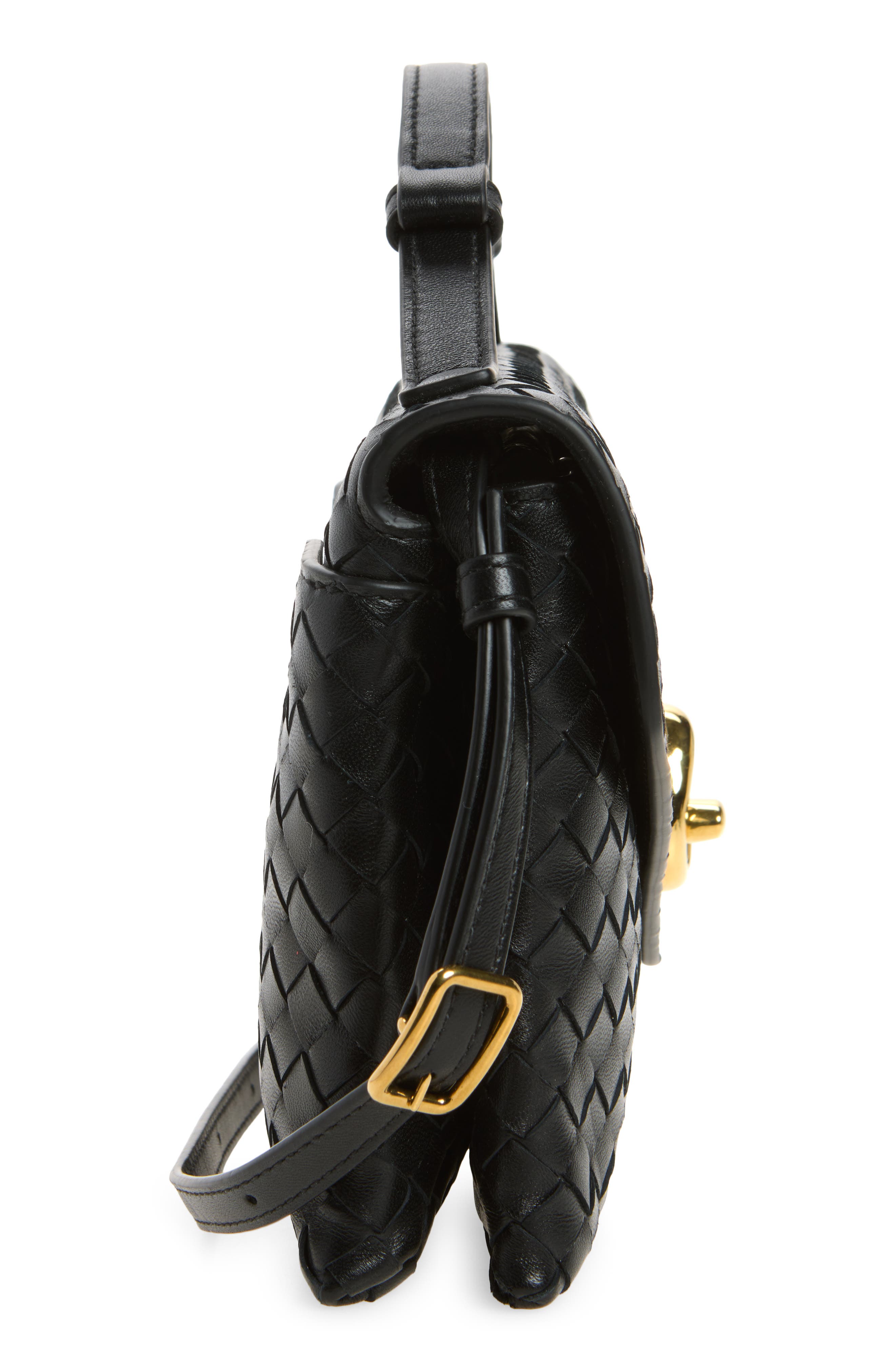 Knot Lock Intrecciato Leather Shoulder Bag, Alternate, color, 1019 BLACK-MUSE BRASS