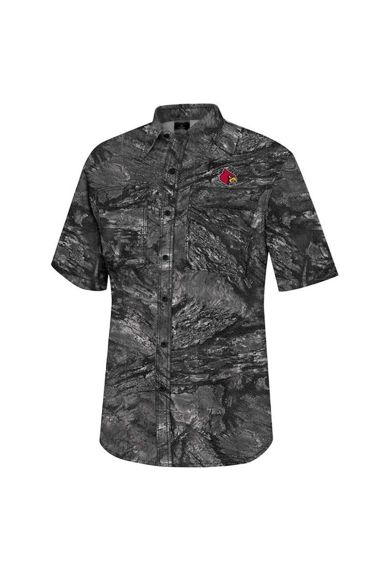 Men's Colosseum  Charcoal Louisville Cardinals Realtree Aspect Charter Full-Button Fishing Shirt, Alternate, color, Charcoal