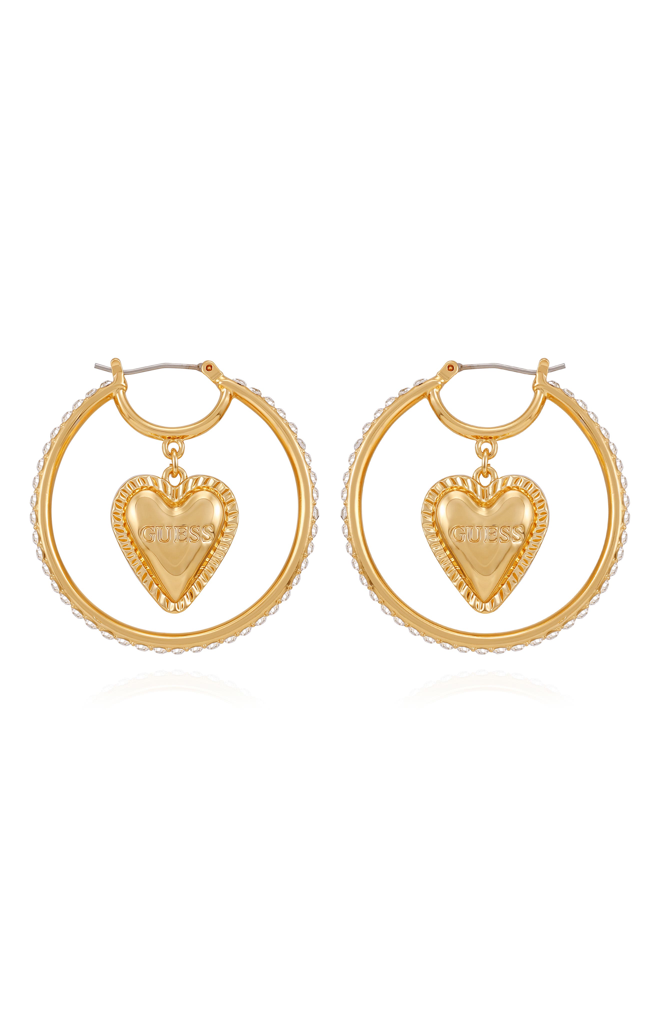 GUESS Heart Pavé Hoop Earrings