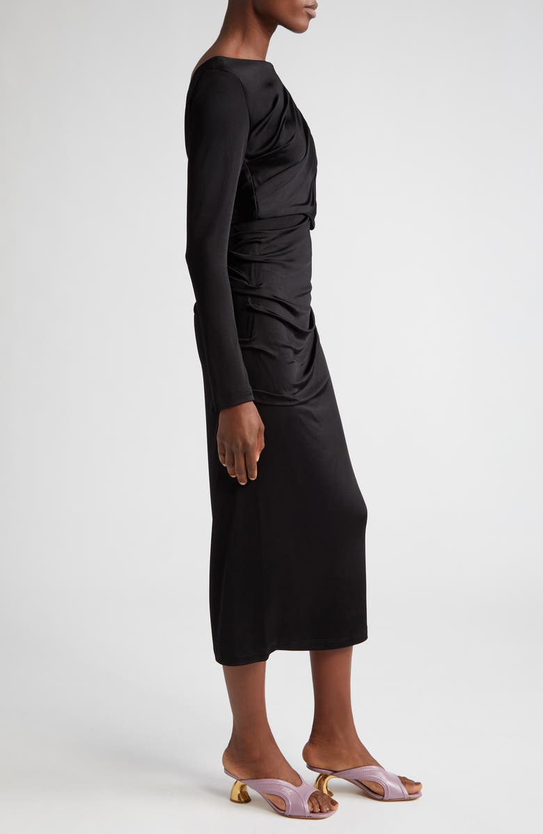 Dries Van Noten Hunewa Long Sleeve Draped Satin Midi Dress, Alternate, color, 