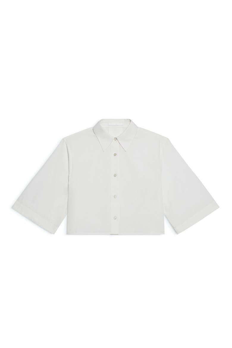 Button Back Boxy Cotton Cotton Button-Up Shirt, Alternate, color, WHITE