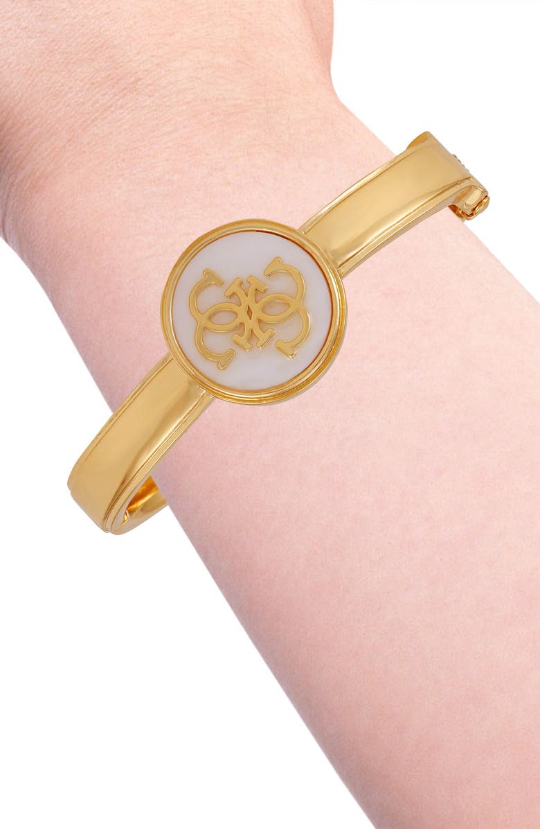 GUESS Enamel Logo Hinge Bracelet, Alternate, color, Gold Tone