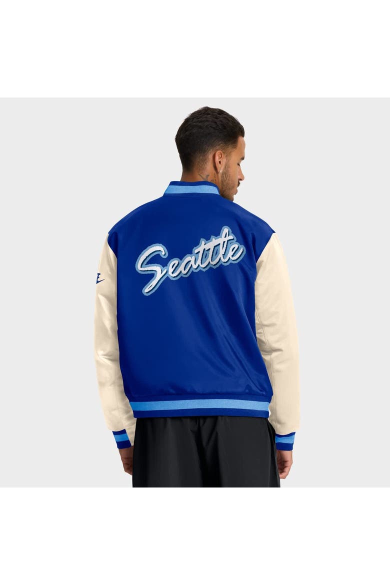 Men's Nike Royal/Cream Seattle Seahawks Rewind Legacy Full-Snap Bomber Jacket, Alternate, color, Royal