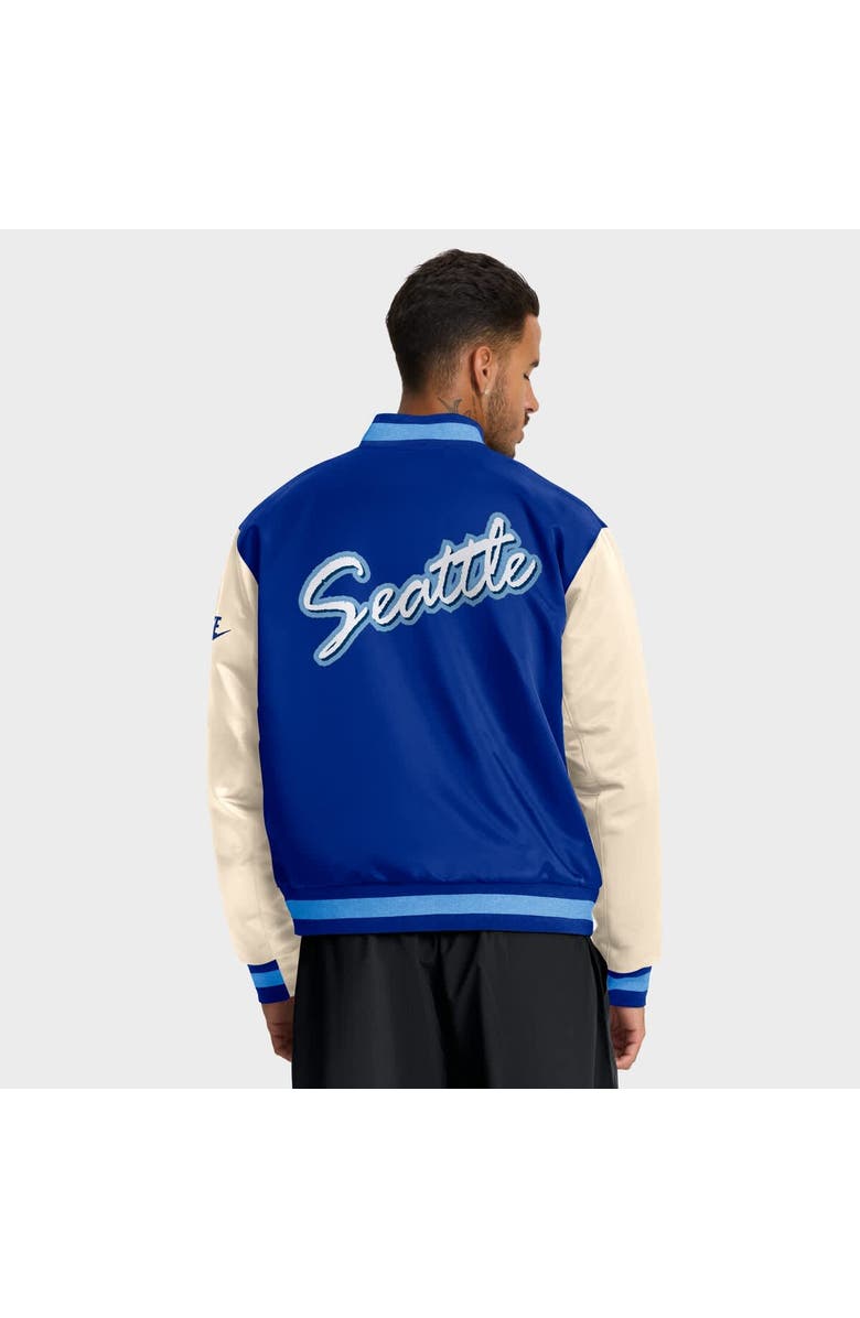 Nike Men's Nike Royal/Cream Seattle Seahawks Rewind Legacy Full-Snap Bomber Jacket, Alternate, color, Royal