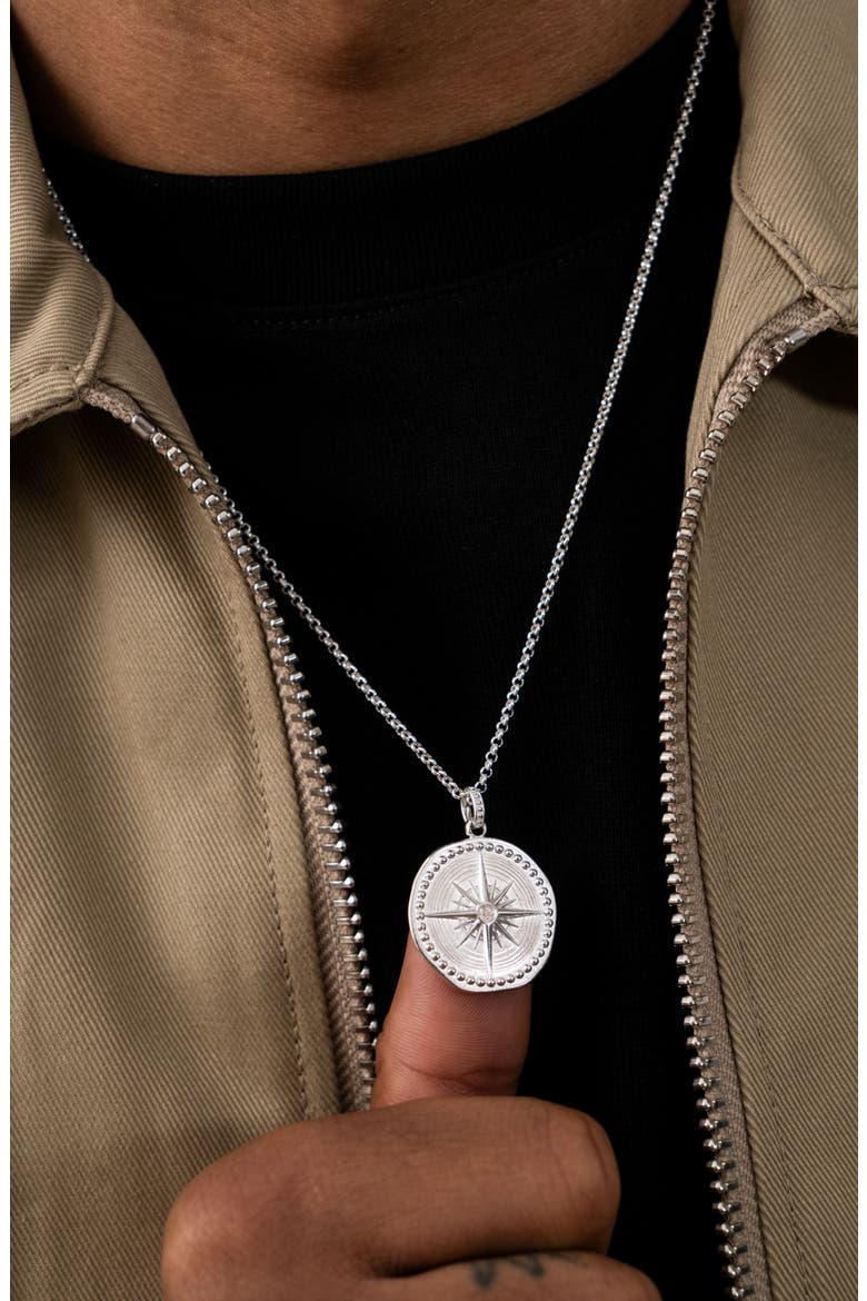 Men's Diamond True North Talisman Necklace, Alternate, color, Sterling Silver