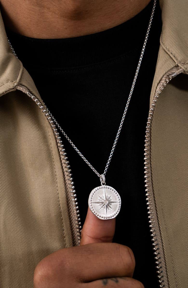 Dower & Hall Men's Diamond True North Talisman Necklace, Alternate, color, Sterling Silver