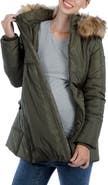Modern Eternity Convertible Maternity Puffer Jacket with Faux Fur Trim