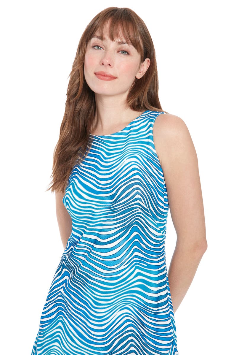 London Times Print Sleeveless Fit & Flare Dress, Alternate, color, Blue White