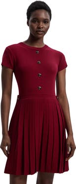 Karen Millen Viscose Tab Pleated Knit Mini Dress