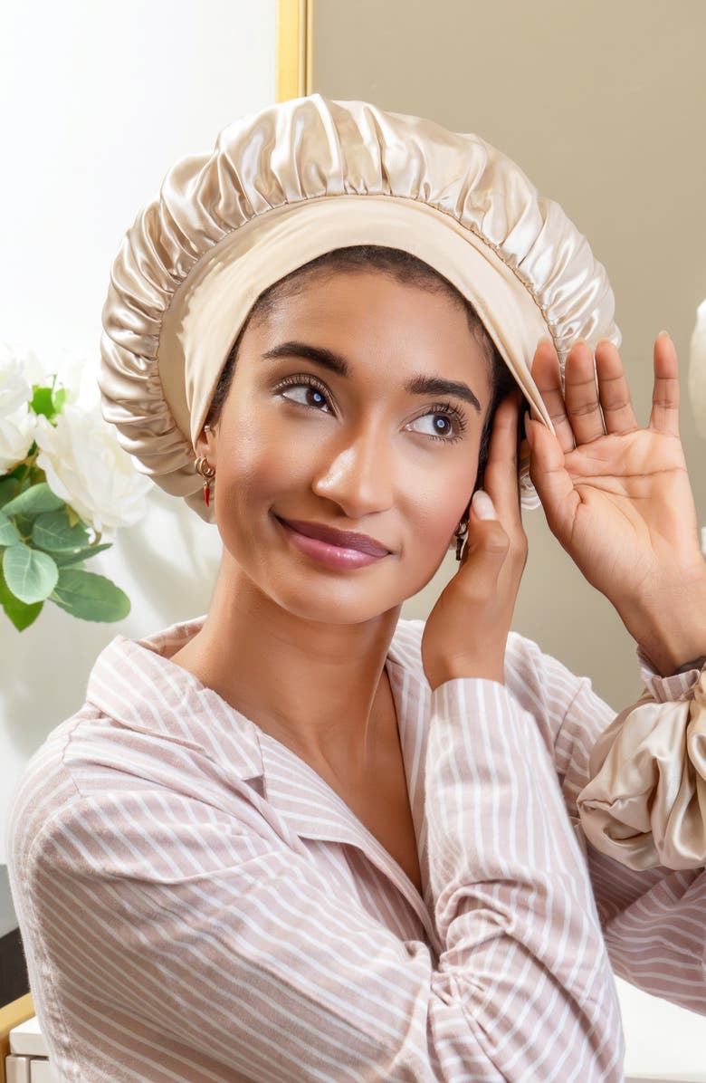 BLISSY Halo Silk Bonnet, Alternate, color, Champagne