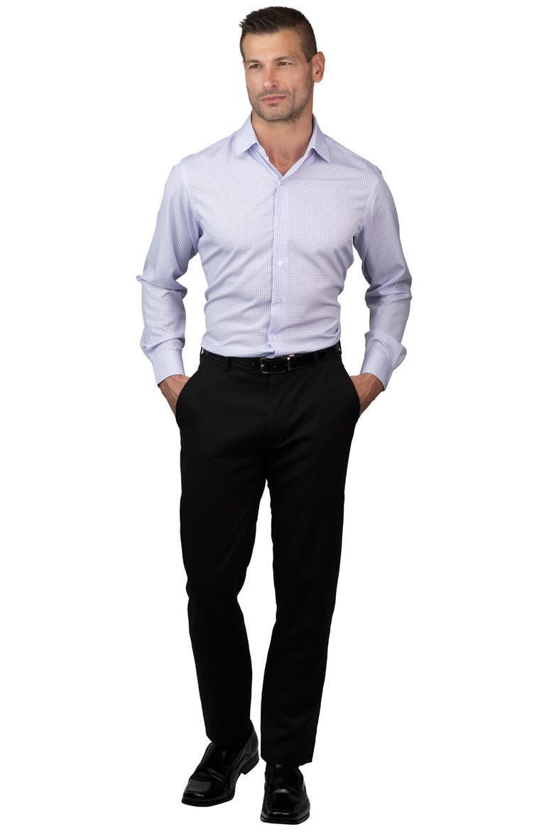 Gingham Trim Fit Stretch Dress Shirt, Alternate, color, WHT/ PINK