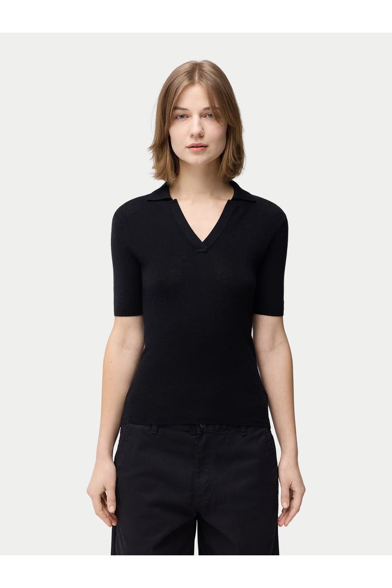 Cashmere Silk Women's Polo Shirt, Alternate, color, black