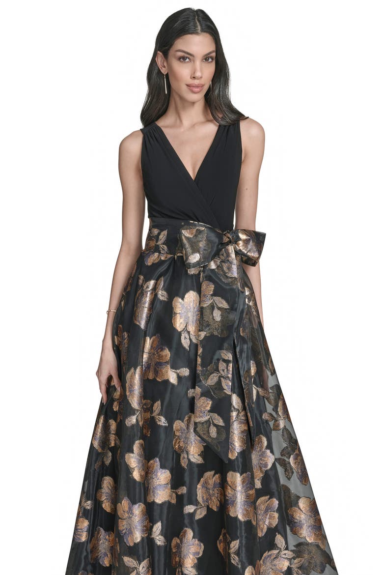 Tie Waist Gown, Alternate, color, BLK GOLD