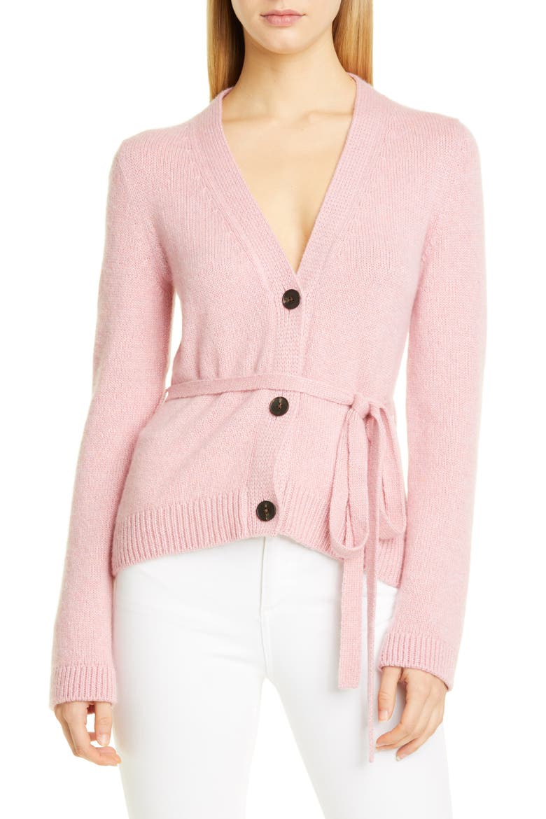 Belted V-Neck Cashmere Cardigan, Main, color, DARK PINK