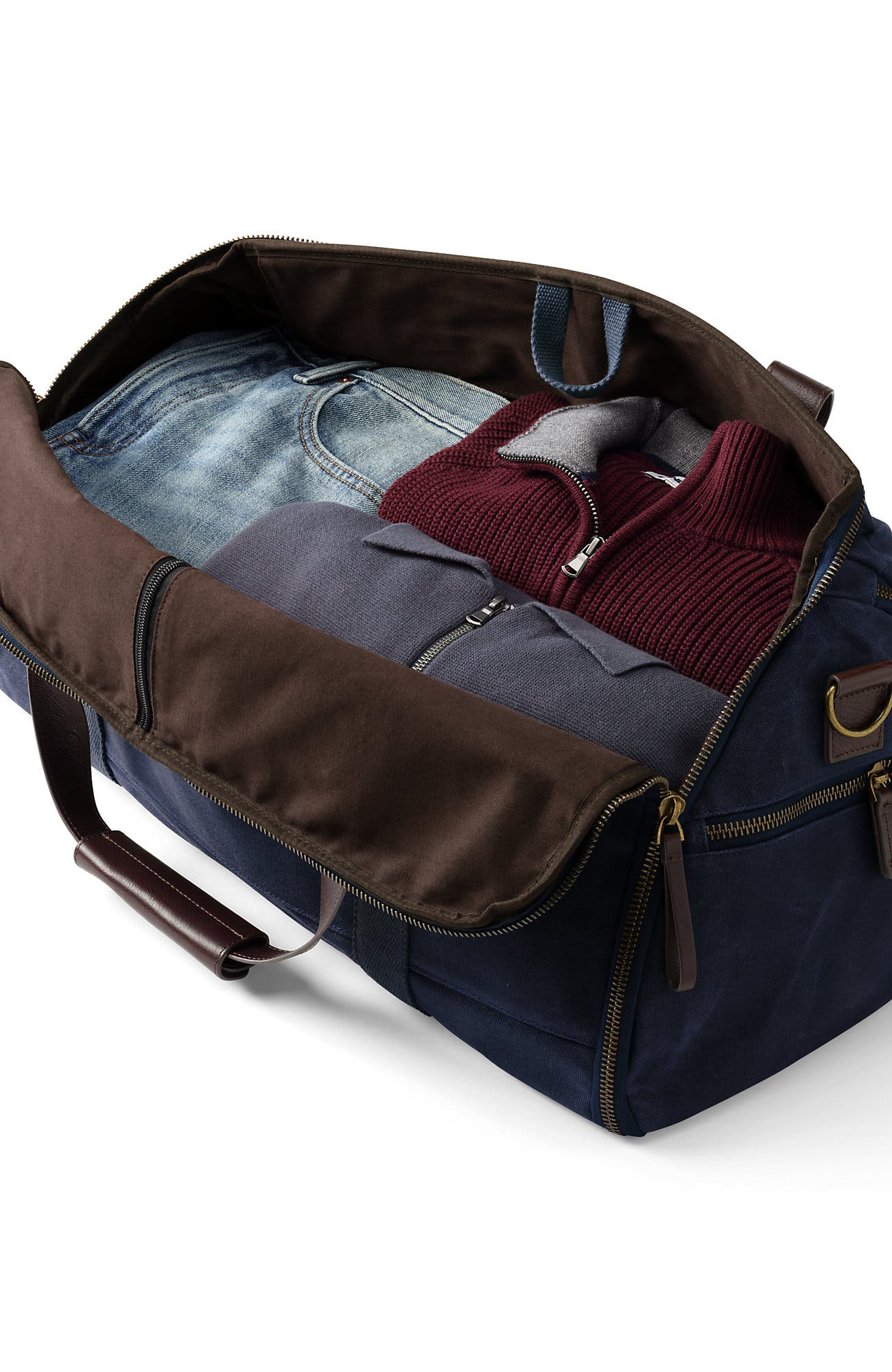 Lands' End Waxed Canvas Convertible Garment Duffle, Alternate, color, Radiant Navy
