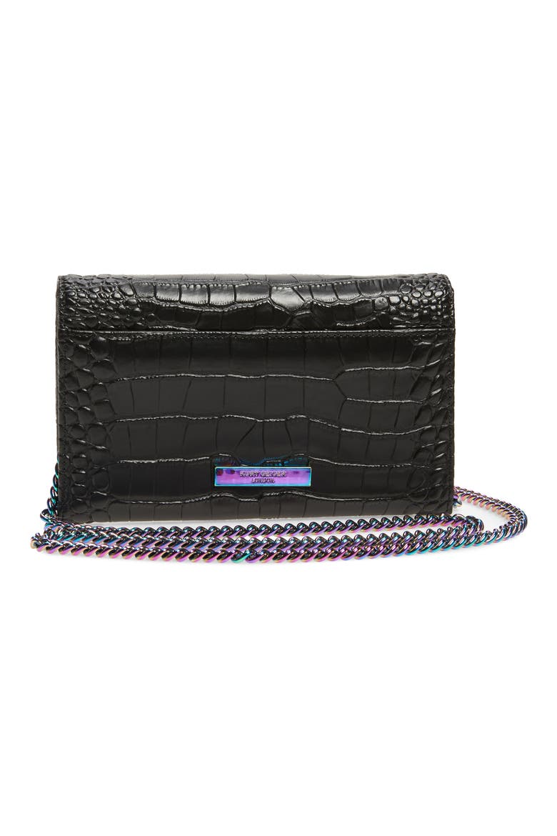 Kensington Croc Embossed Leather Wallet on a Chain, Alternate, color, BLACK/ OTHER