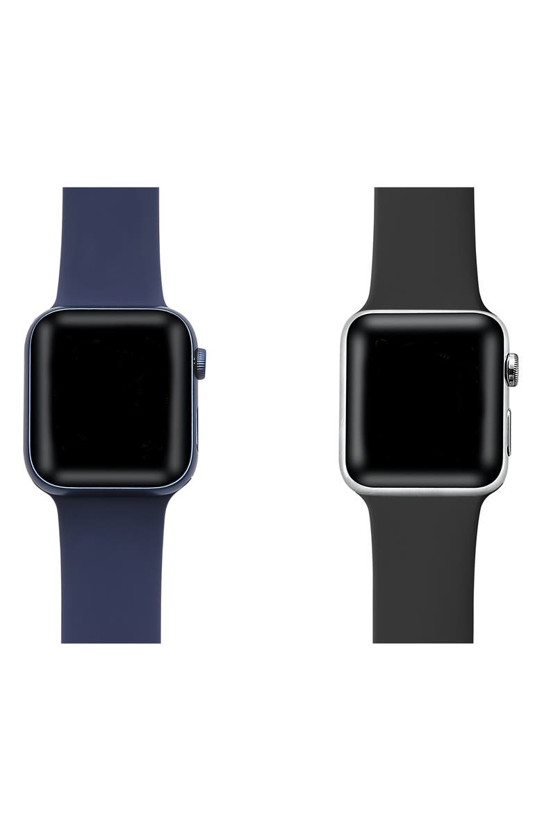 Posh Tech Assorted 2-Pack Silicone Apple Watch<sup>®</sup> Watchbands, Alternate, color, Black/ Navy