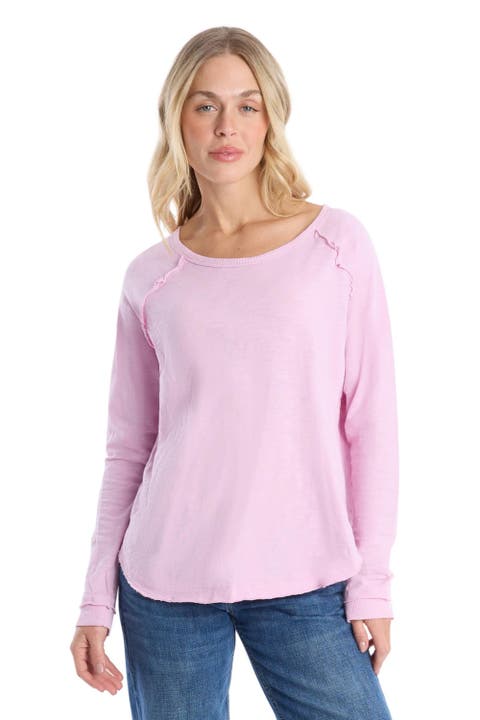 Raglan Long Sleeve Tee with Ruffle Detail