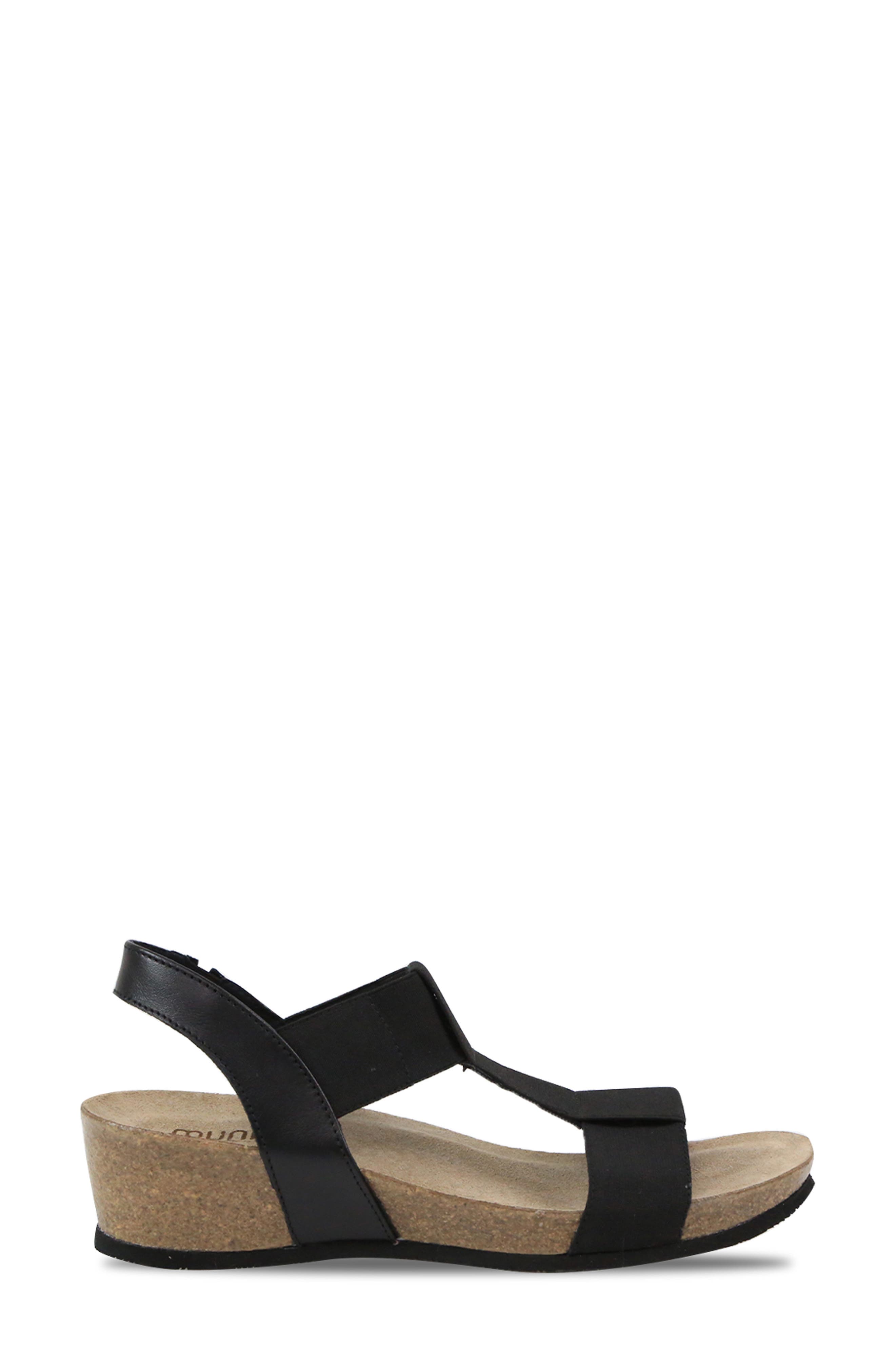 Munro Georgette T-Strap Wedge Sandal - Multiple Widths Available, Alternate, color, Black Patent/ Gore Combo
