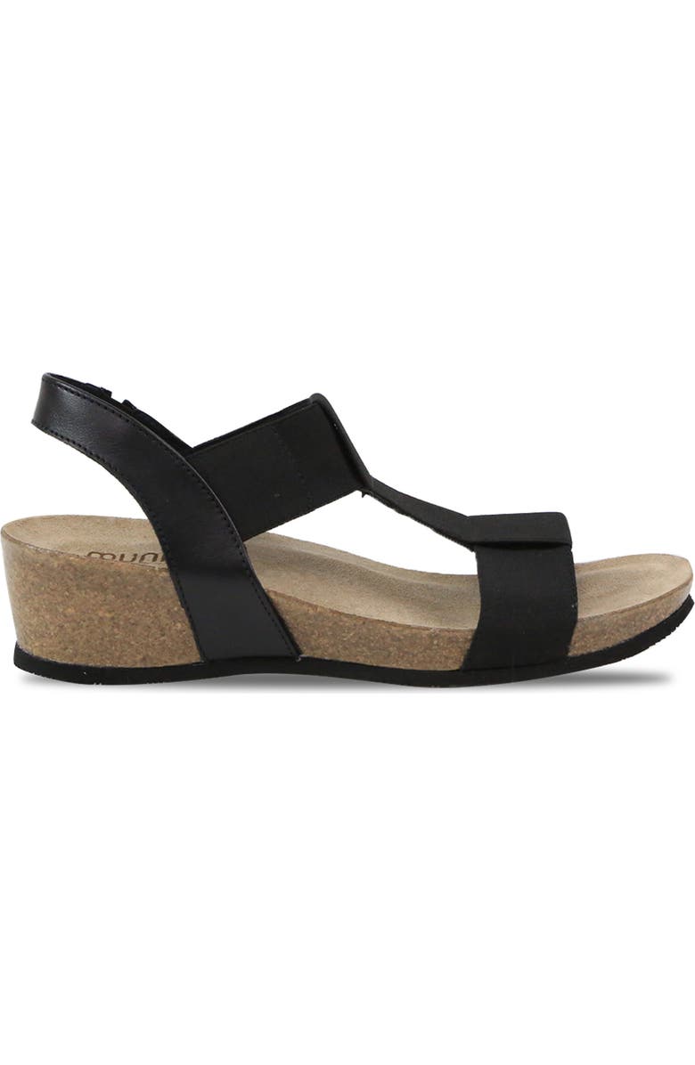 Munro Georgette T-Strap Wedge Sandal - Multiple Widths Available, Alternate, color, Black Patent/ Gore Combo