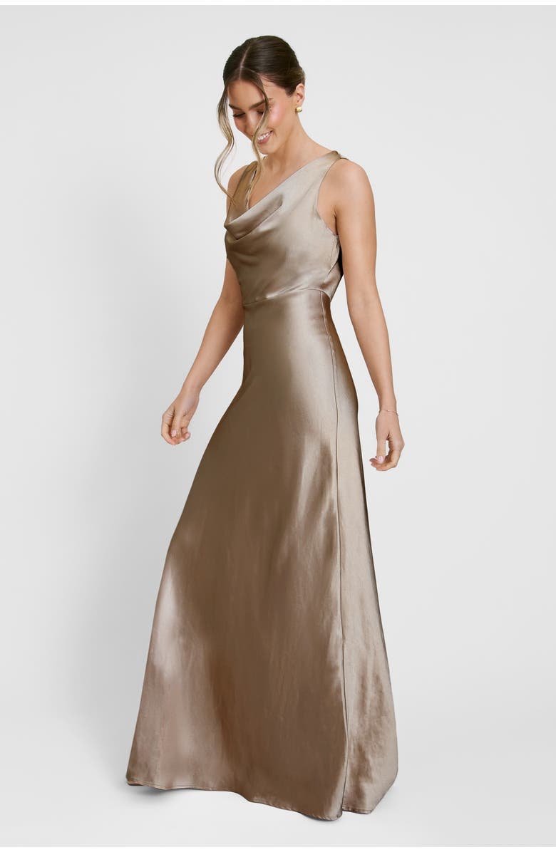 Six Stories Cowl Front Satin Bridesmaid Dress, Alternate, color, Truffle