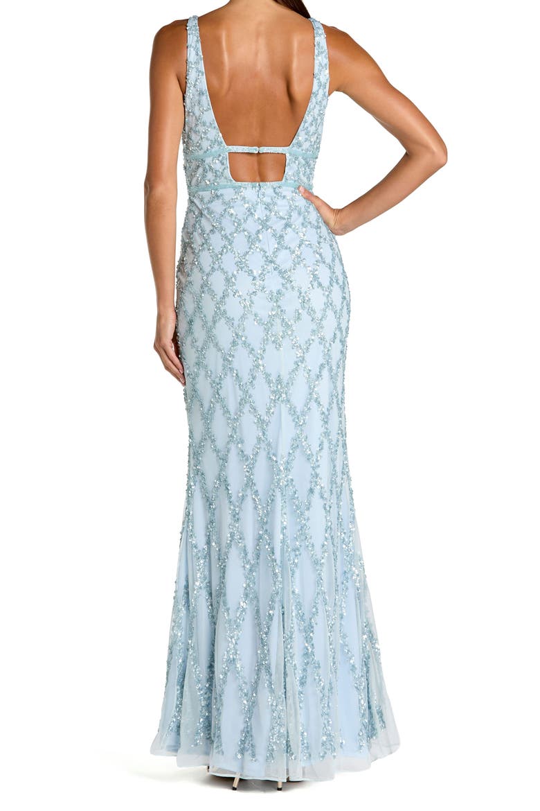 Sequined Plunge Neck Sleeveless Column Gown, Alternate, color, Ice Blue