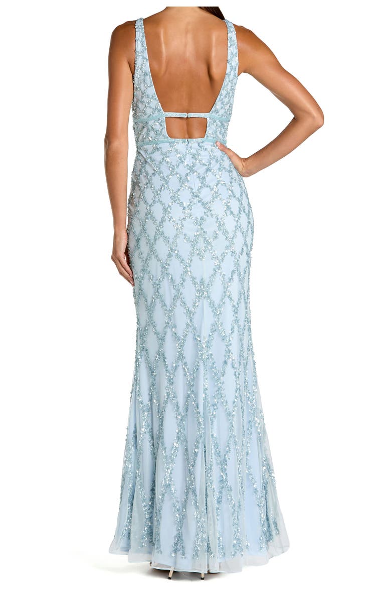 Mac Duggal Sequined Plunge Neck Sleeveless Column Gown, Alternate, color, Ice Blue