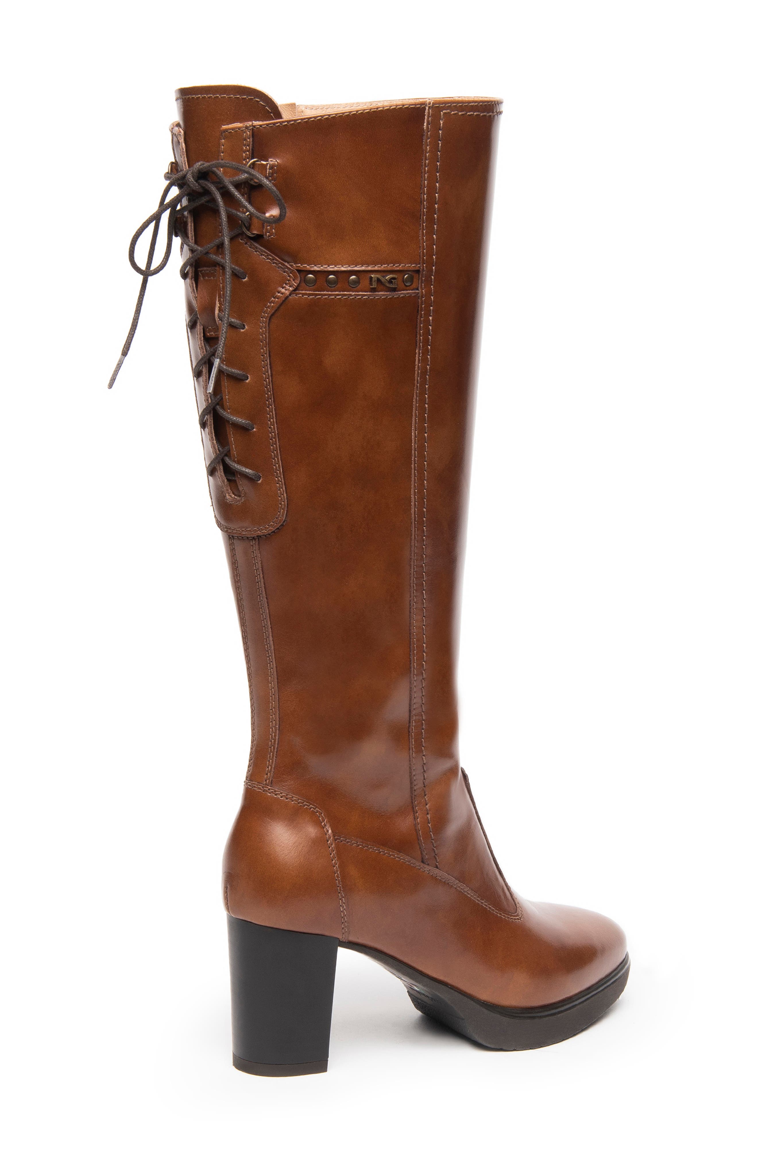 NeroGiardini Corset Platform Boot, Alternate, color, Cognac